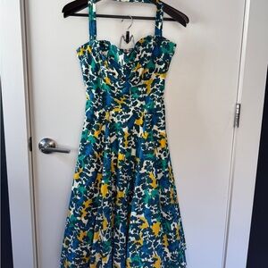 Anthropologie Blue and Yellow Midi Dress